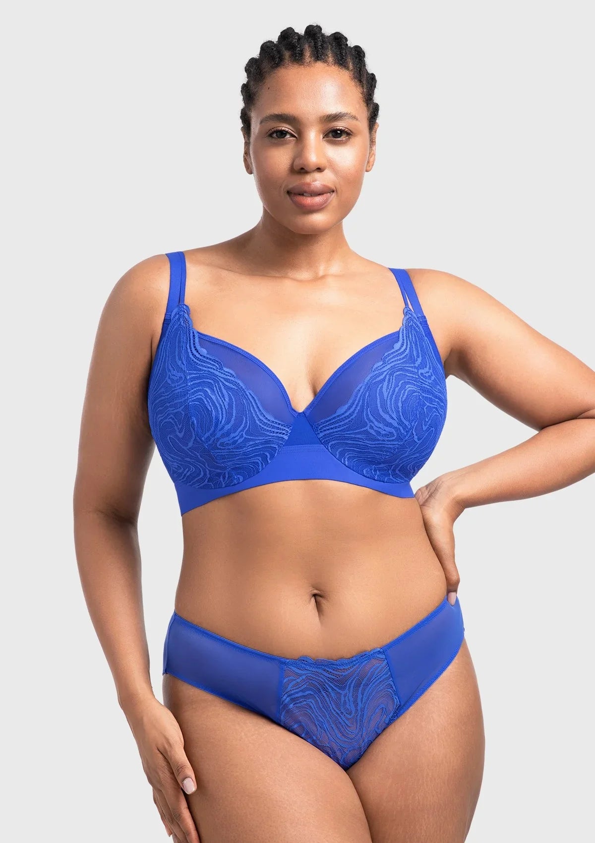 Serenata Flora Linear Lace Sheer Mesh Full Coverage Unlined Underwire Bra - HSIA