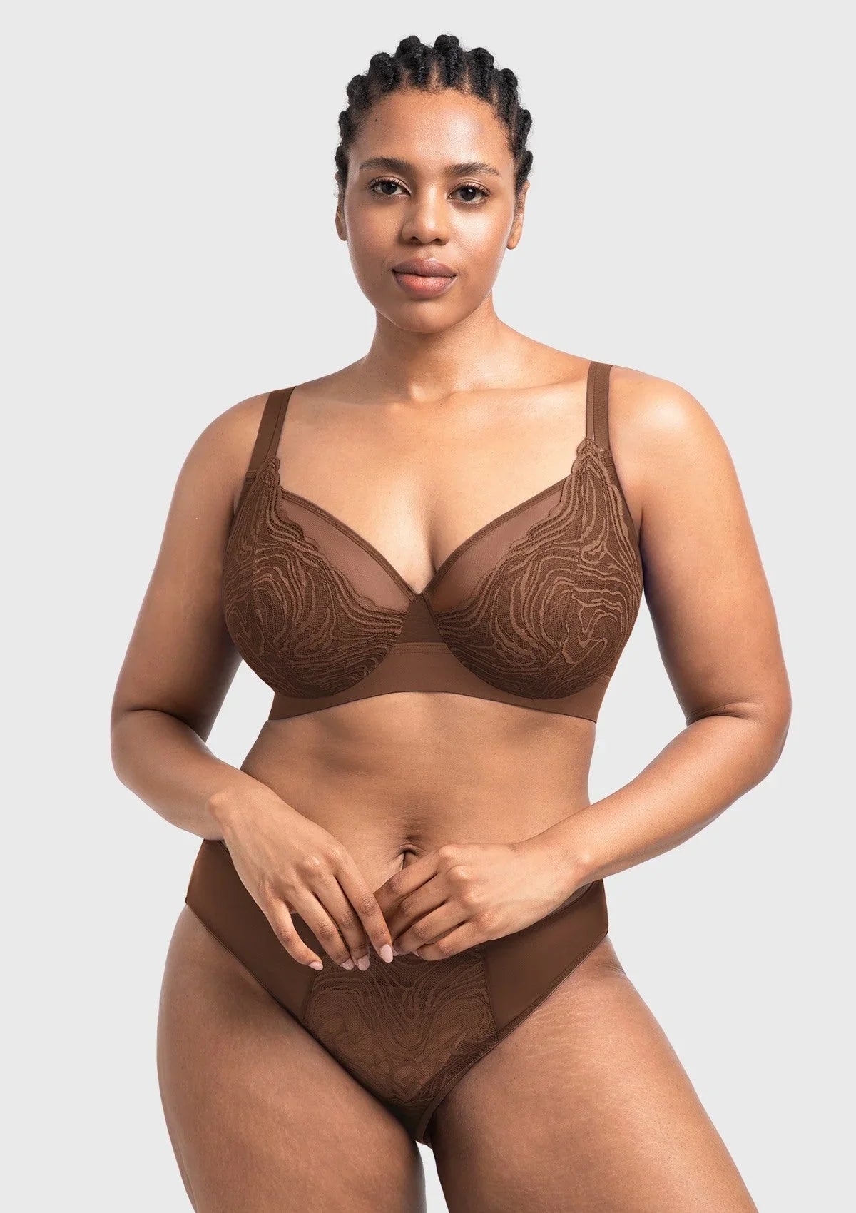 Serenata Flora Linear Lace Sheer Mesh Full Coverage Unlined Underwire Bra - HSIA