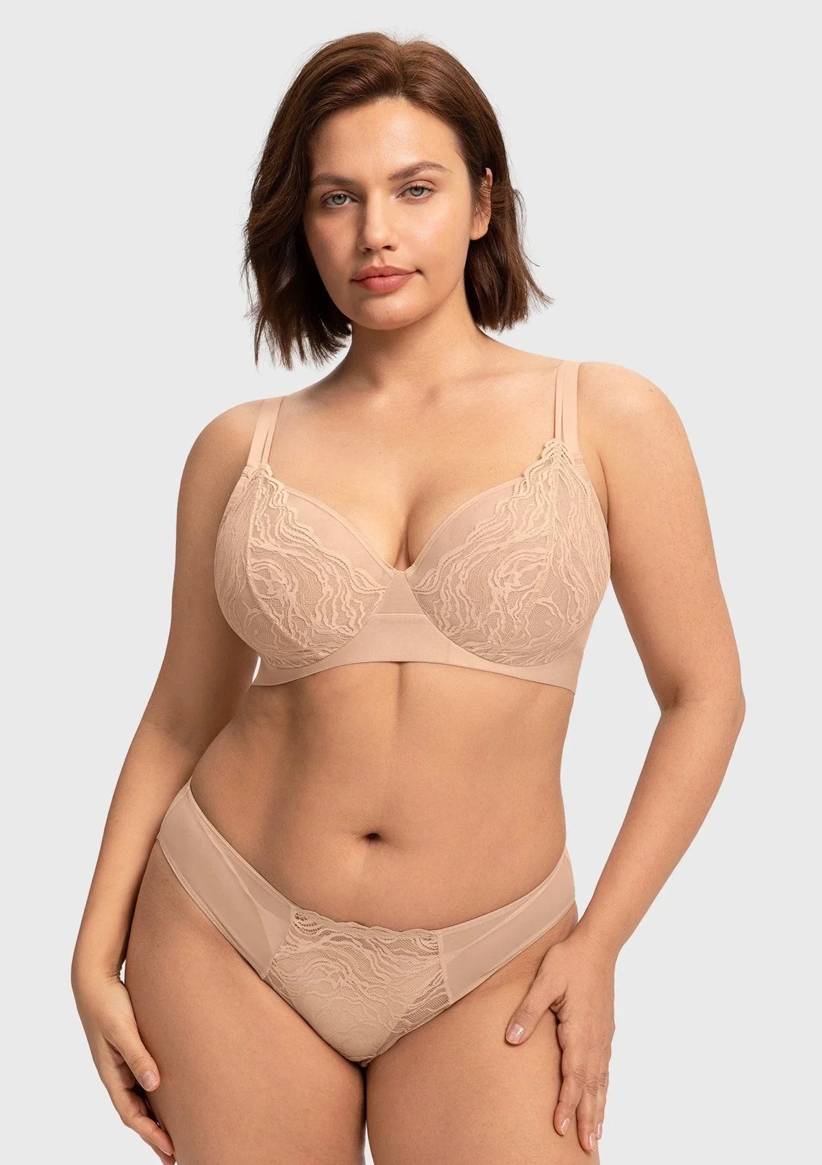 Serenata Flora Linear Lace Sheer Mesh Full Coverage Unlined Underwire Bra - HSIA