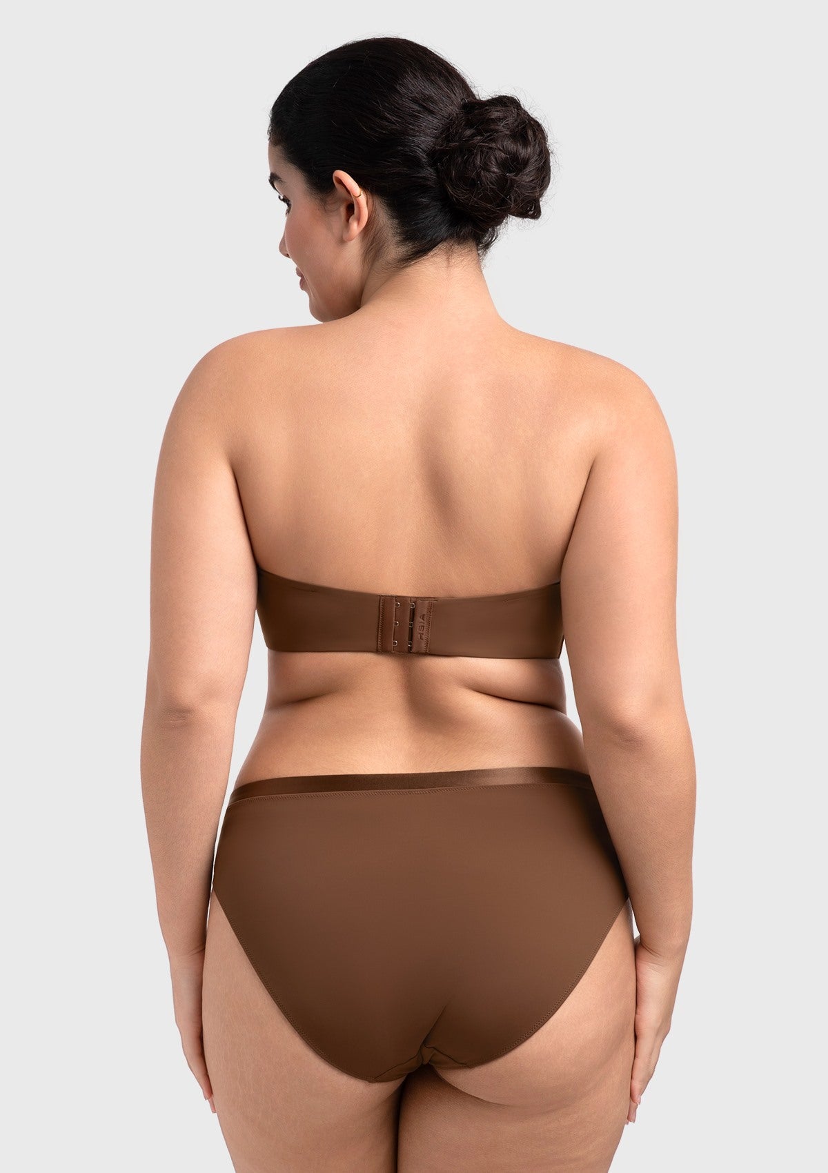 Fiery Unlined Seamless Comfort Underwire Plus Size Bandeau Strapless Coffee Bra - HSIA