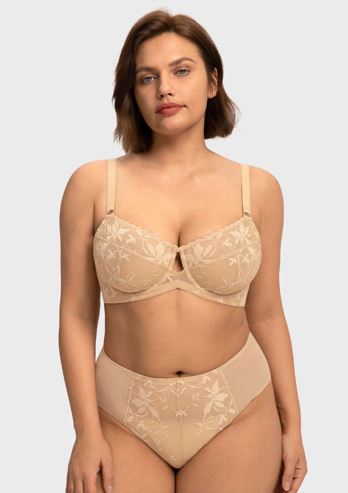 HSIA Petalia Plus Size Seamless Lace Underwire Balconette Demi No Padded Bra with High Elastic Fabric Delicate Lace Trim Cutout & Adjustable Straps - HSIA
