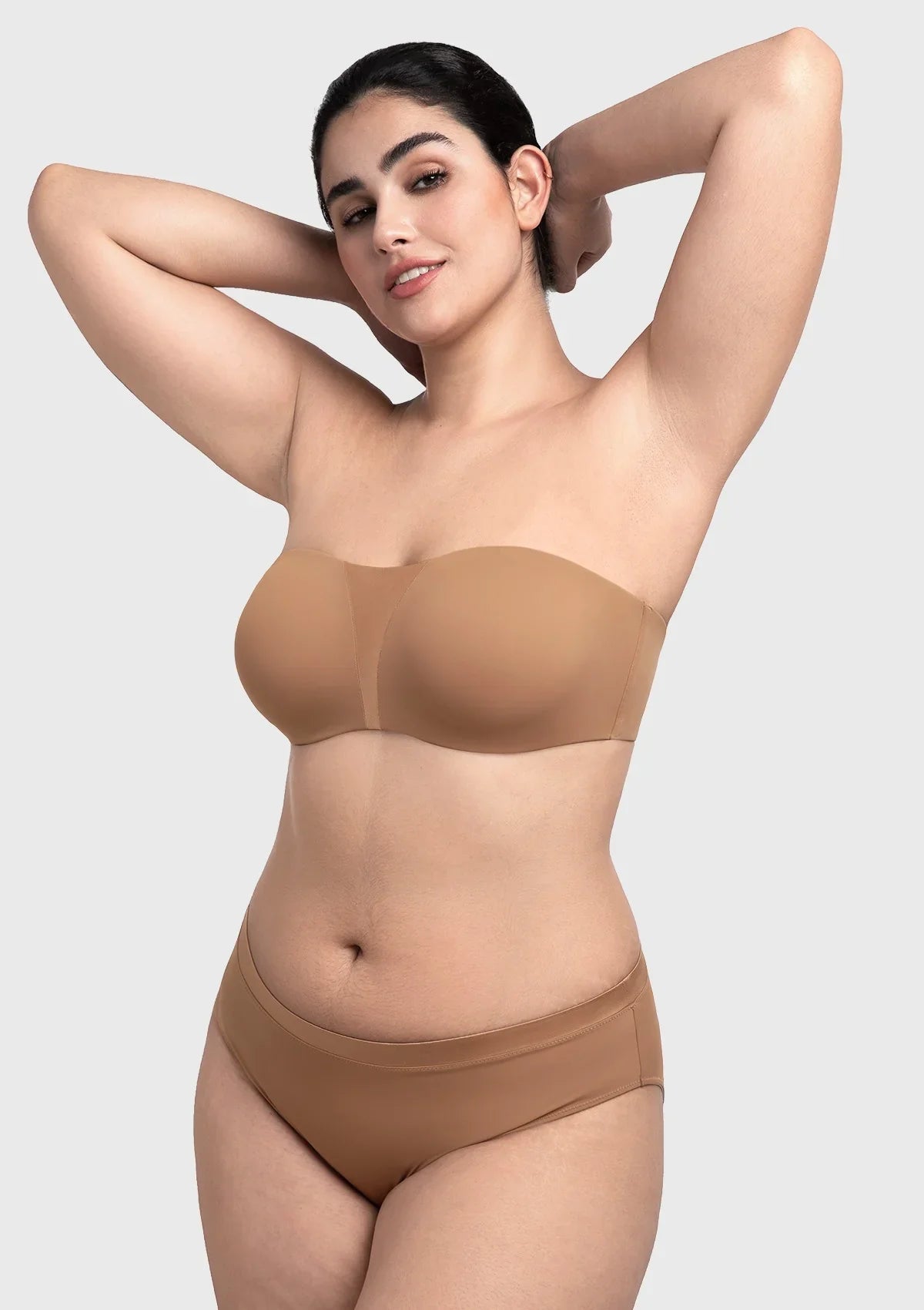 Fiery Unlined Seamless Comfort Underwire Plus Size Bandeau Strapless Coffee Bra - HSIA