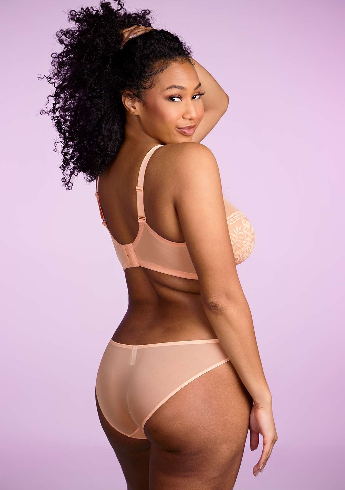Gladioli Peach Lace Unlined Underwire Bra Set - HSIA