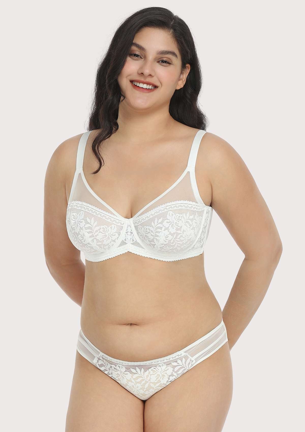 Gladioli White Lace Unlined Underwire Bra Set - HSIA
