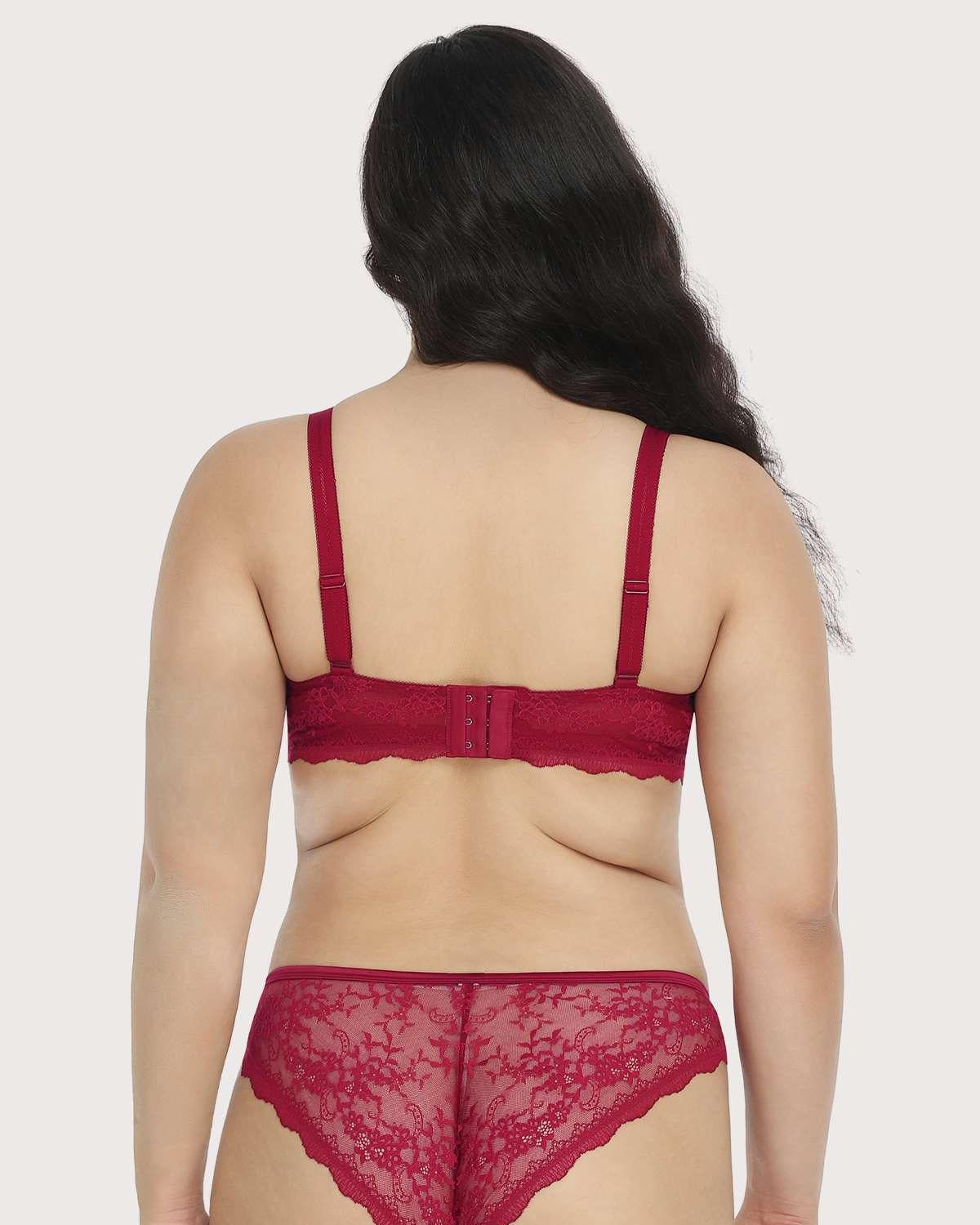 HSIA Floral Lace Unlined Bridal Burgundy Balconette Bra Set - HSIA