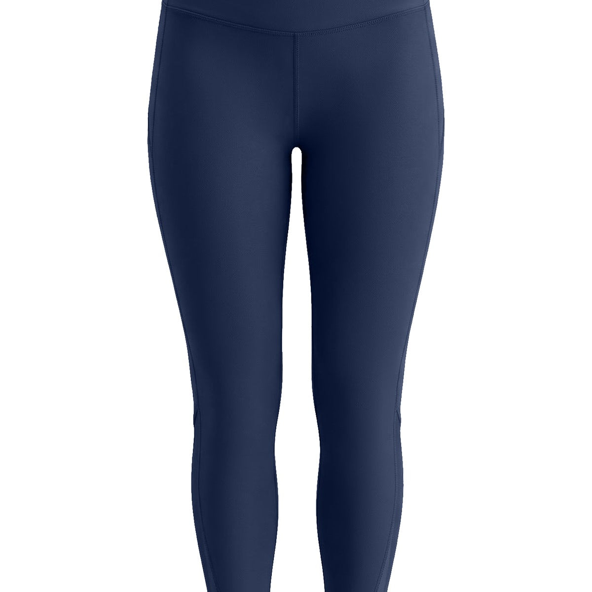 3D flat lay shot of the HSIA navy blue Aura cooling leggings highlighting the moisture-wicking fabric and innovative construction.
