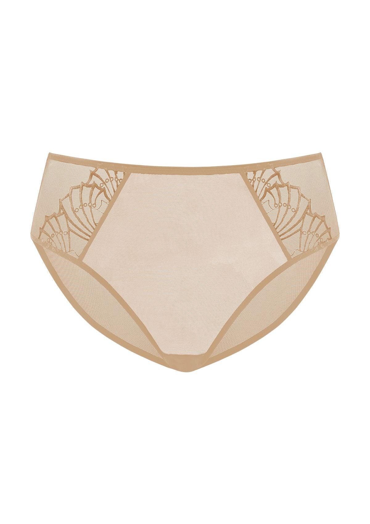Studio shot of the Light Cinnamon HSIA Pearl Shimmer high-rise panty, an elegant matching essential offering pressure-free comfort and natural curve enhancement.