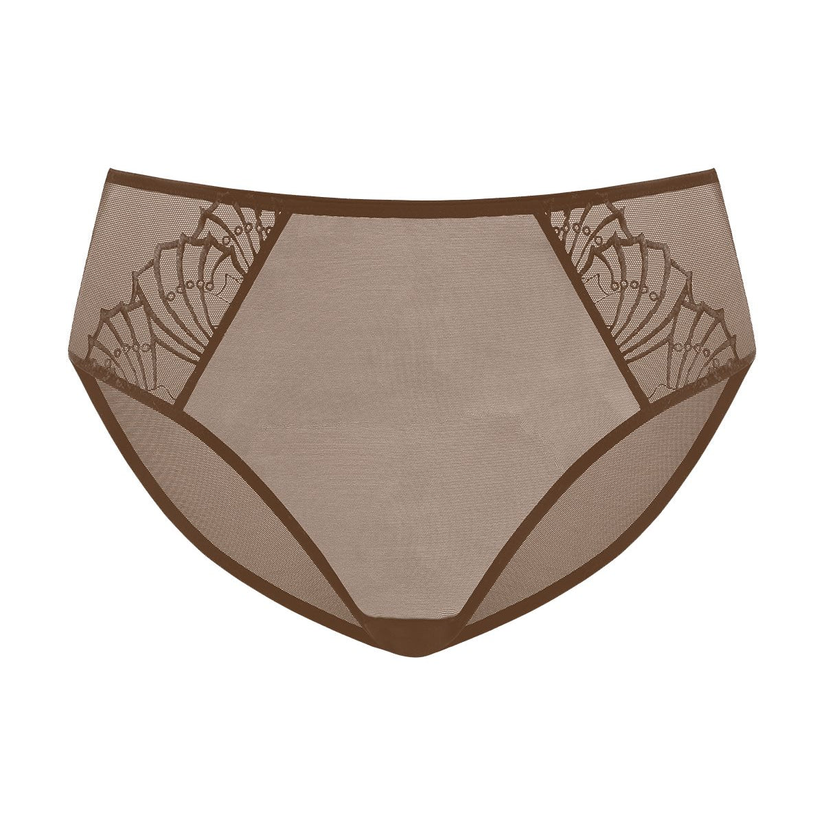 Crisp white background image of the Coffee Brown HSIA Pearl Shimmer matching panty, crafted with highly elastic mesh and a healthy cotton crotch for women who refuse to compromise.