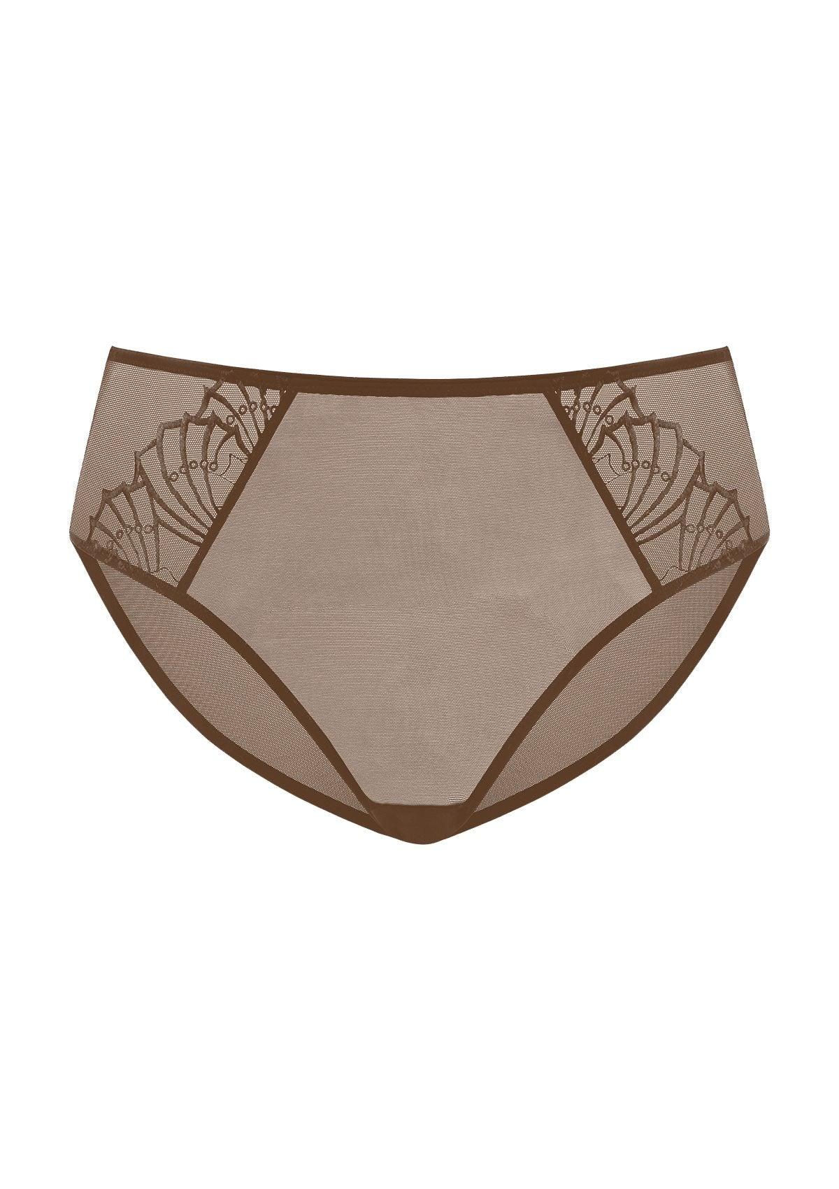 Crisp white background image of the Coffee Brown HSIA Pearl Shimmer matching panty, crafted with highly elastic mesh and a healthy cotton crotch for women who refuse to compromise.