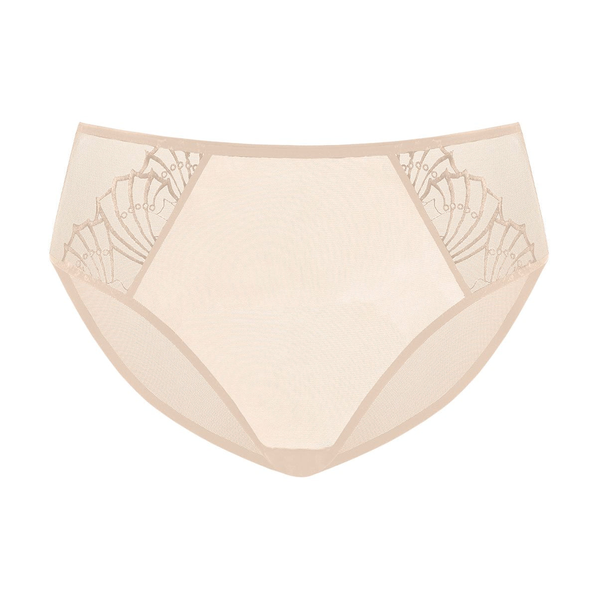 Isolated product image of the Light Beige HSIA Pearl Shimmer seamless panty, showcasing the exquisite radiant embroidery and skin-friendly stretch fabric.