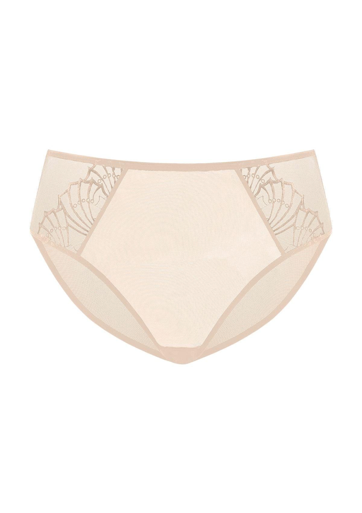 Isolated product image of the Light Beige HSIA Pearl Shimmer seamless panty, showcasing the exquisite radiant embroidery and skin-friendly stretch fabric.