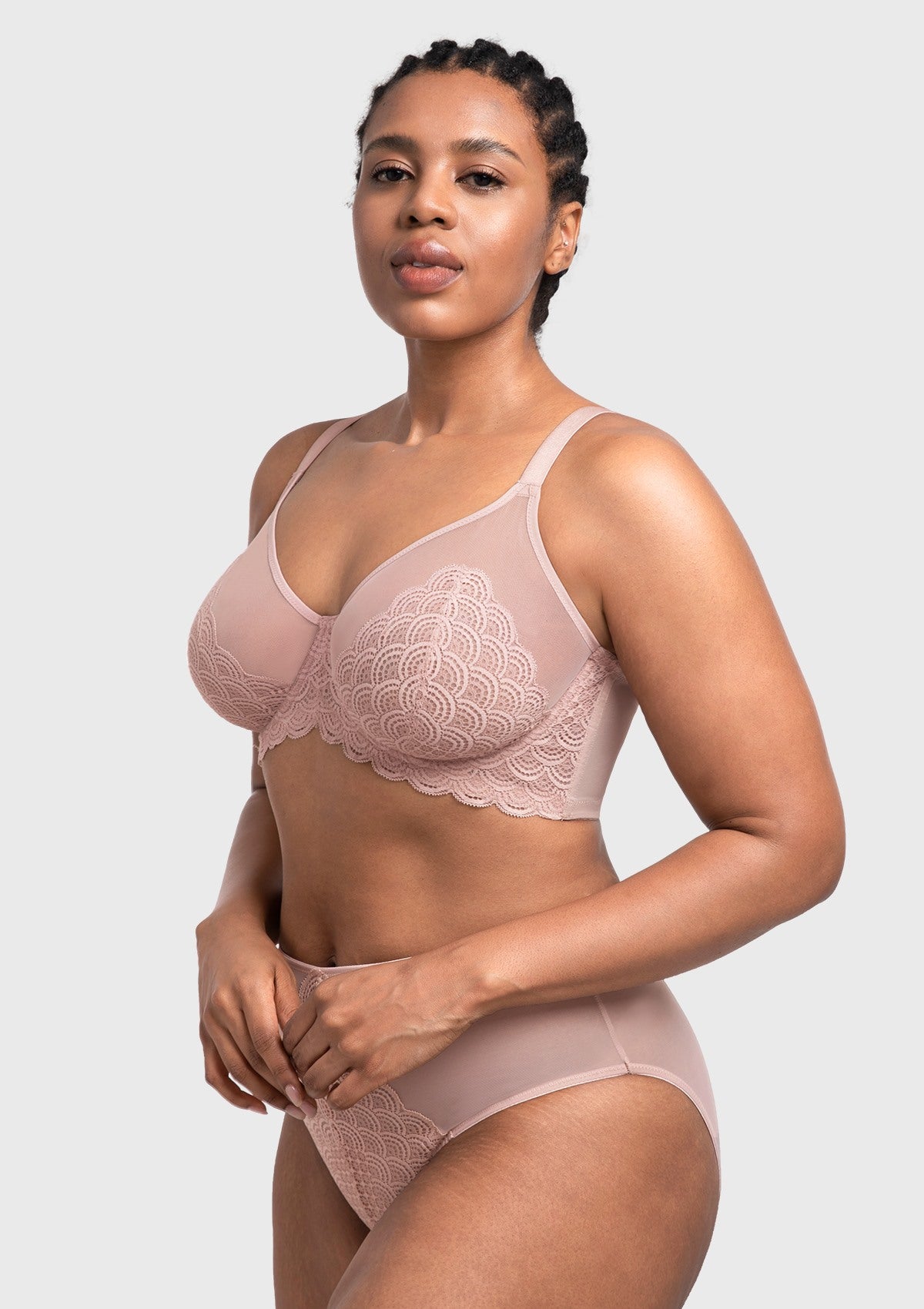 (Cardi B recommends)Mermaid Scales Lace Beige Brown Unlined Bra - HSIA