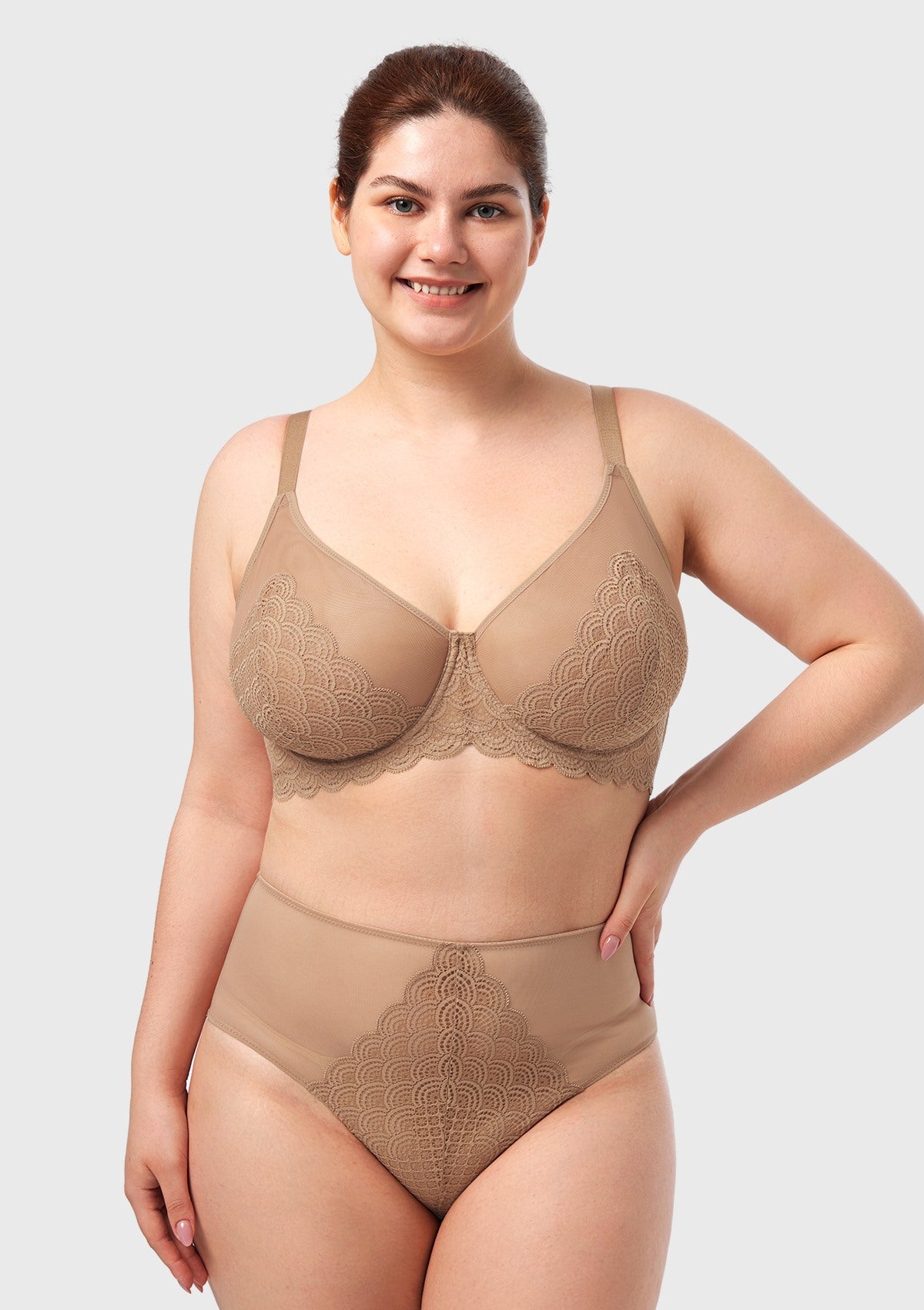 (Cardi B recommends)Mermaid Scales Lace Beige Brown Unlined Bra - HSIA
