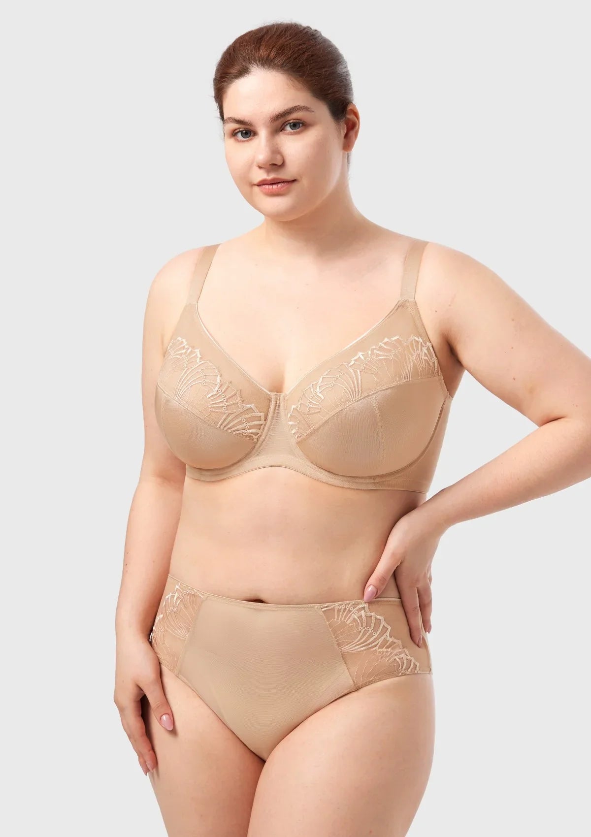 HSIA Pearl Shimmer Light Beige Unlined Plus Size Full Coverage Underwire Comfortable Bra - HSIA