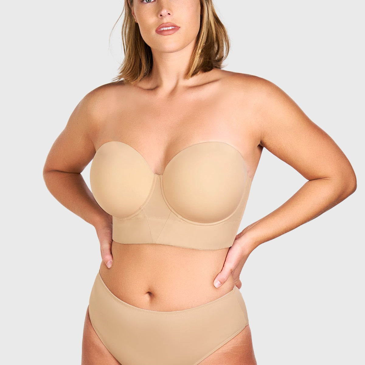 Daisy Smooth Lace Beige Lightly Padded Longline Underwire Strapless Balconette Bra - HSIA