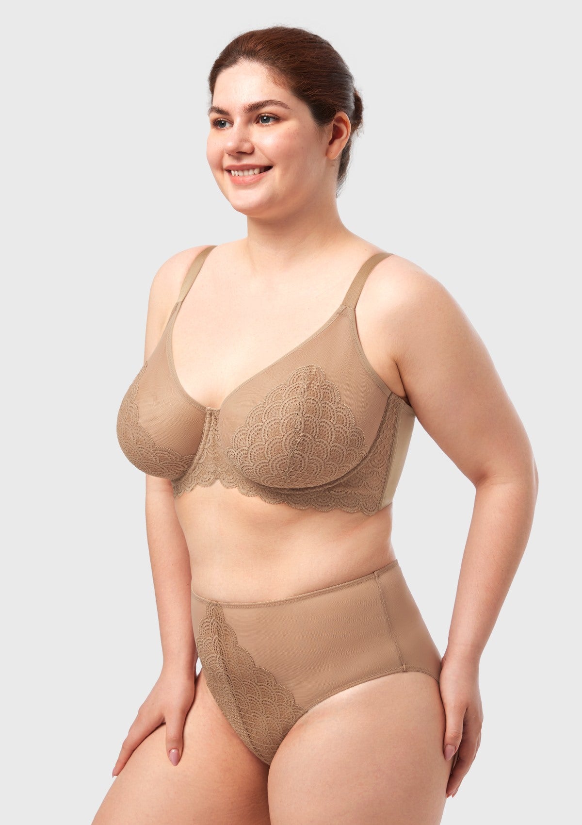 (Cardi B recommends)Mermaid Scales Lace Beige Brown Unlined Bra - HSIA