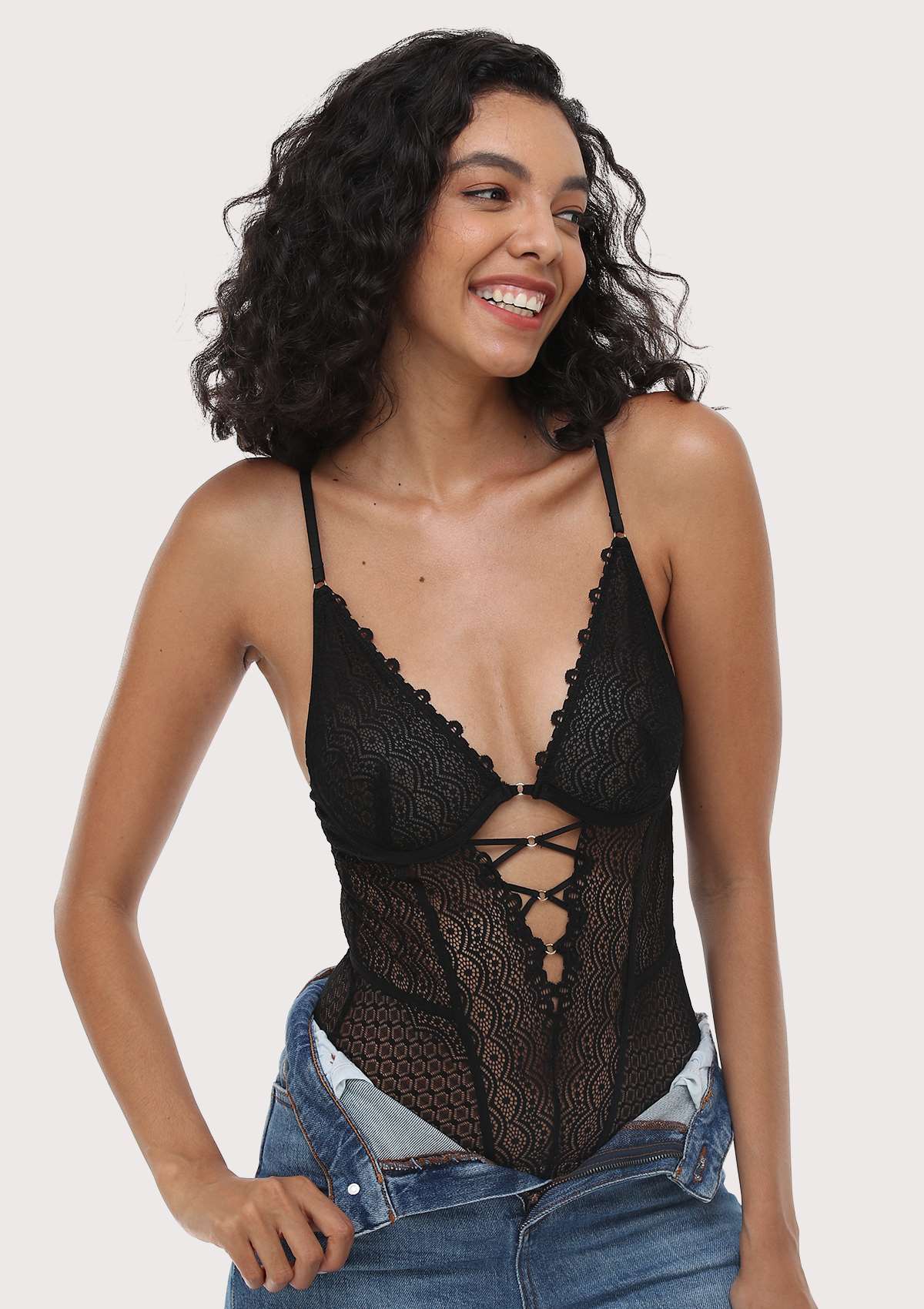 MOMSHIP Unlined Underwire Lace Low Back Teddy - HSIA