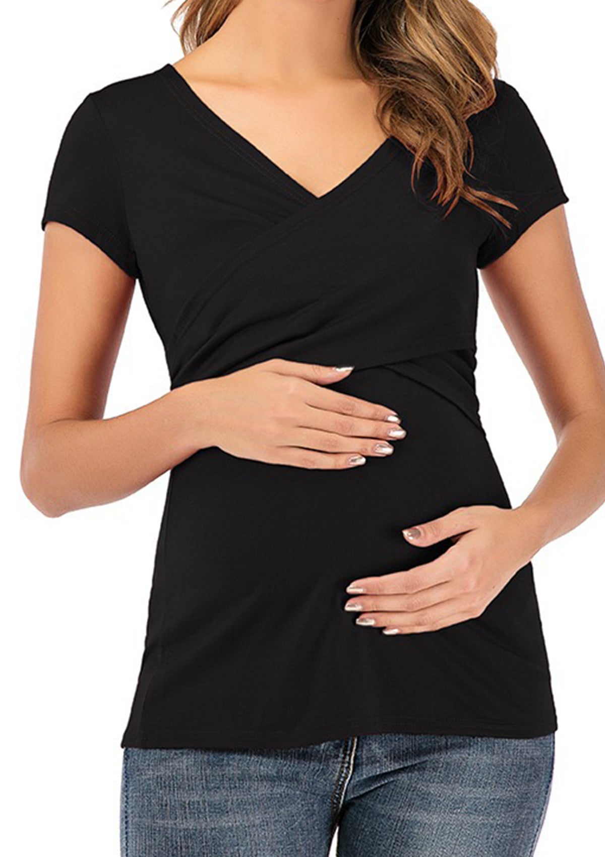 MOMSHIP Maternity Shirt Short Sleeve Nursing Tops - HSIA