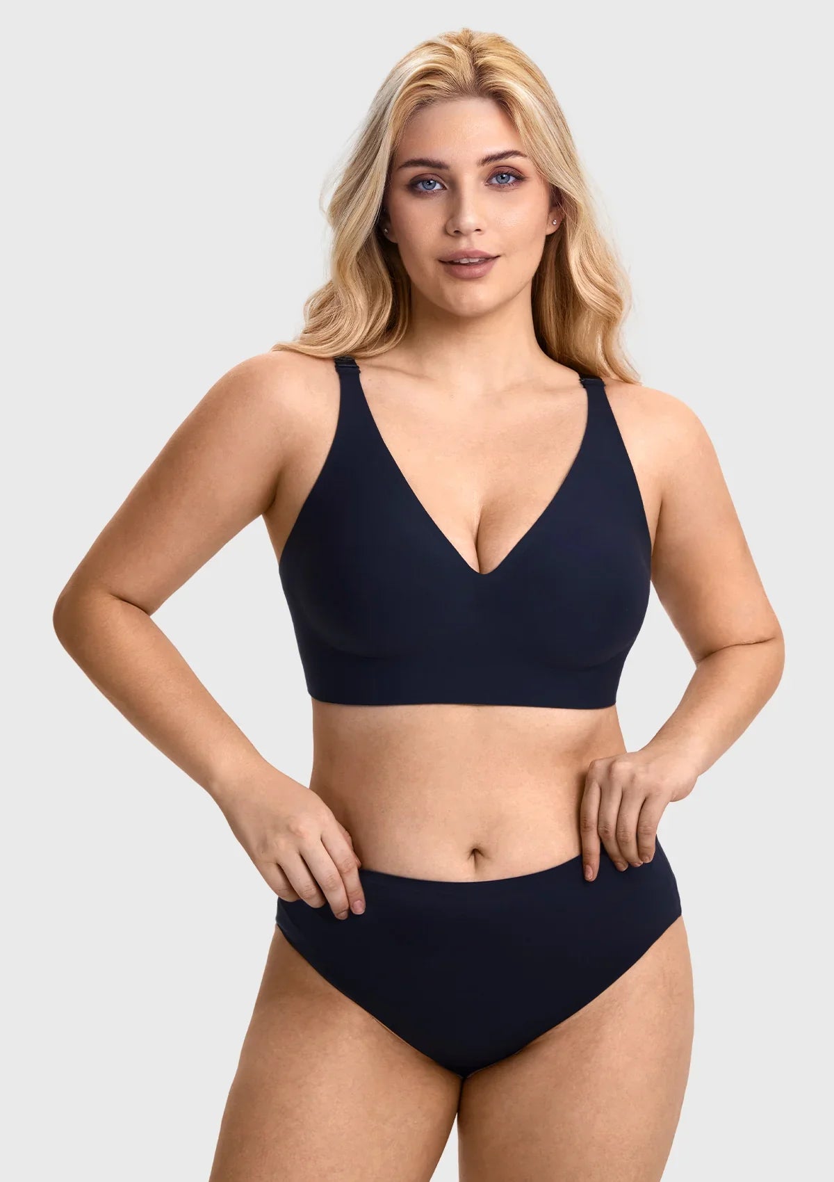 V-Neck Seamless Wireless Push Up Support Multi-way Strap Bra - HSIA