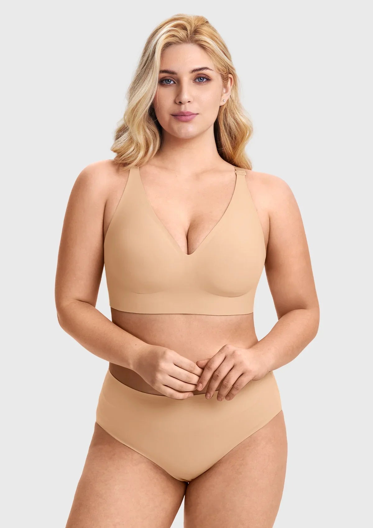 V-Neck Seamless Wireless Push Up Support Multi-way Strap Bra - HSIA