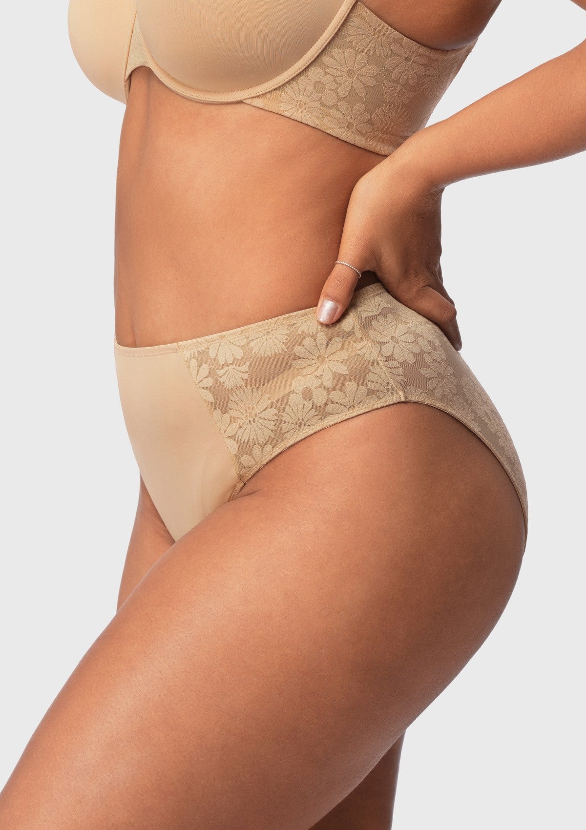 Daisy Smooth Lace High-Rise Rosy Blush Mesh Lace Back Brief Underwear - HSIA