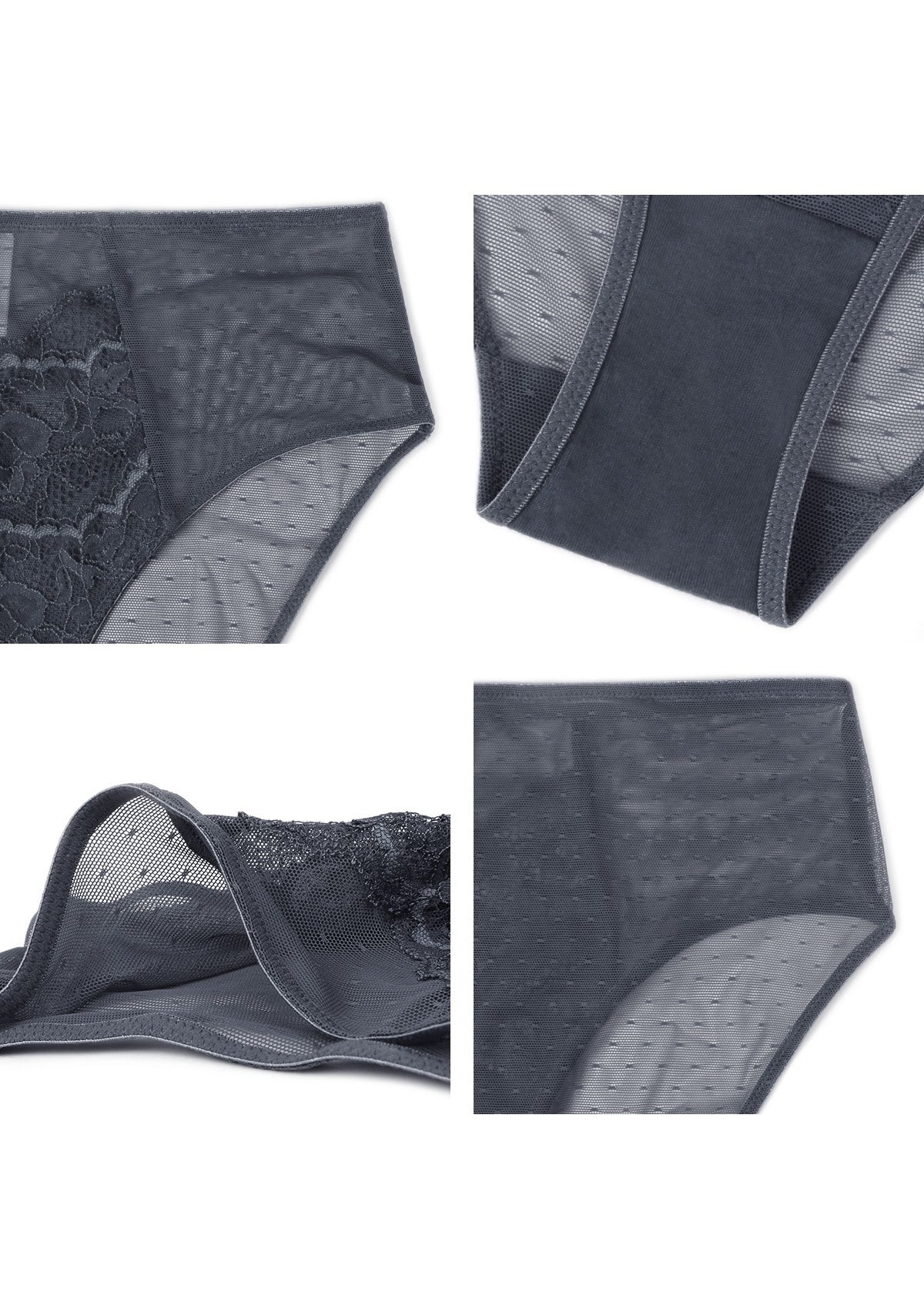 Enchante High-Rise Dark Gray Lace Brief Underwear - HSIA