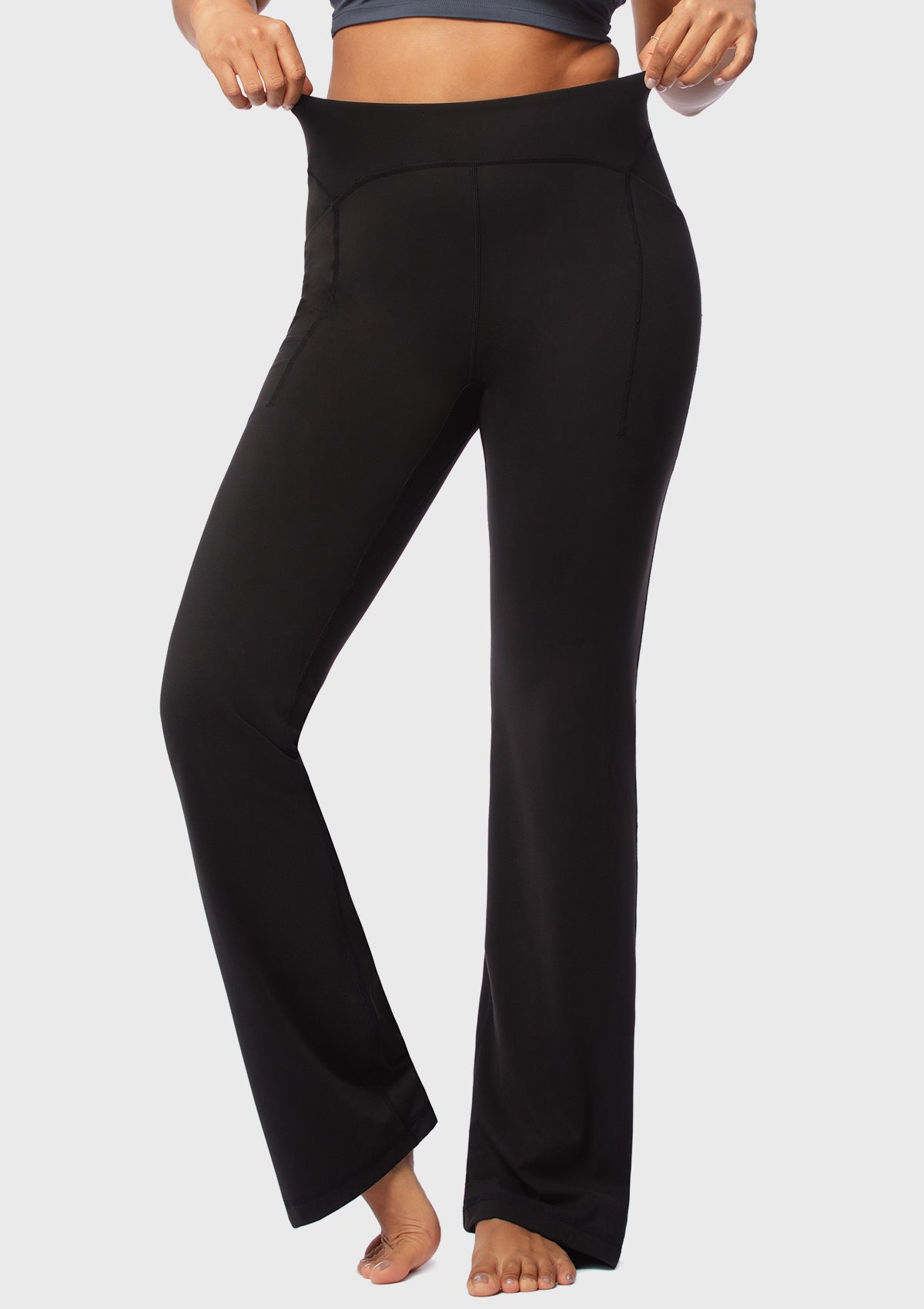 LEAPX High-Waisted Stretch Bootcut Yoga Pants Workout Leggings With Pockets - HSIA