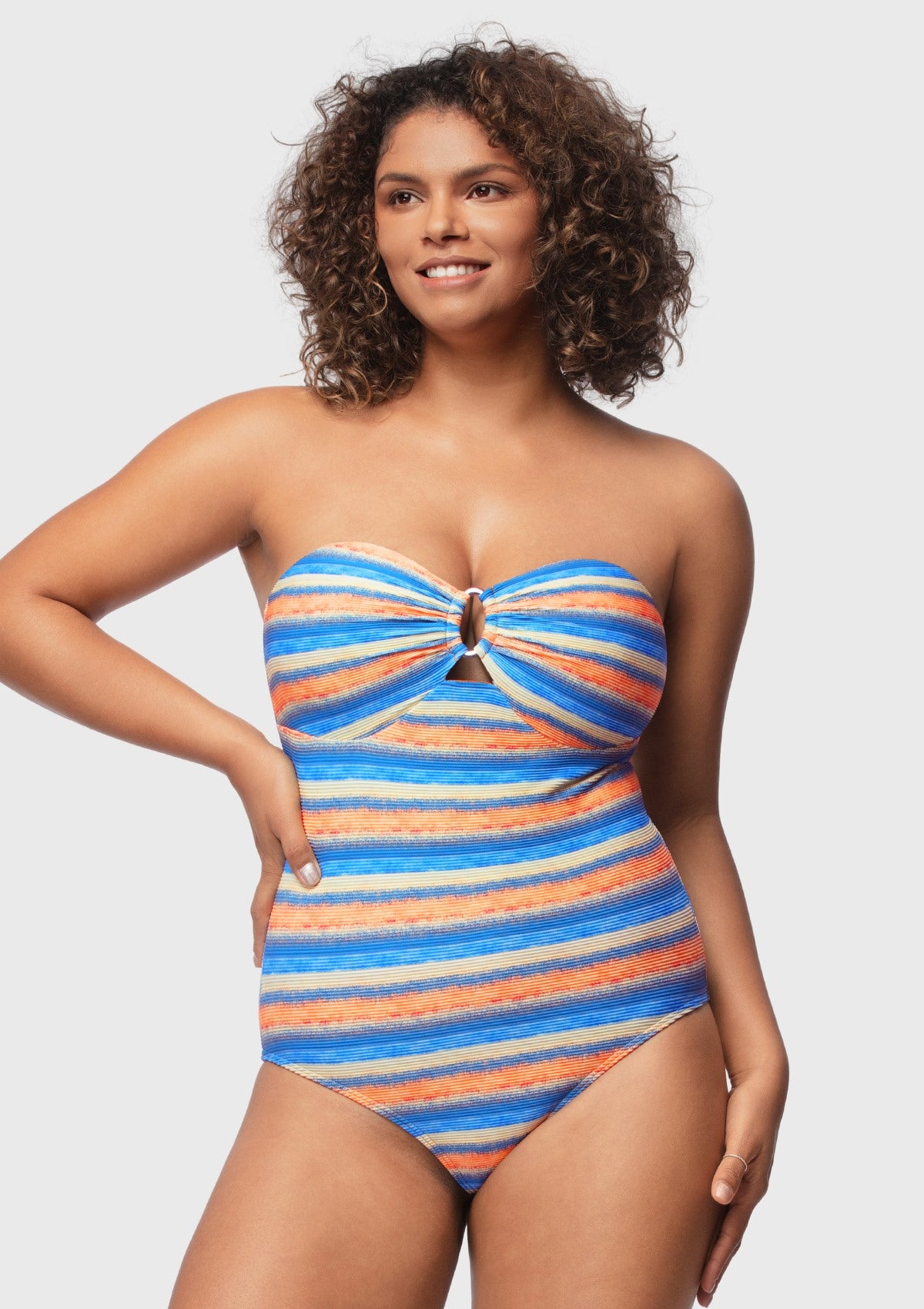 Multiway Multi-colored Striped One-piece Swimsuit - HSIA