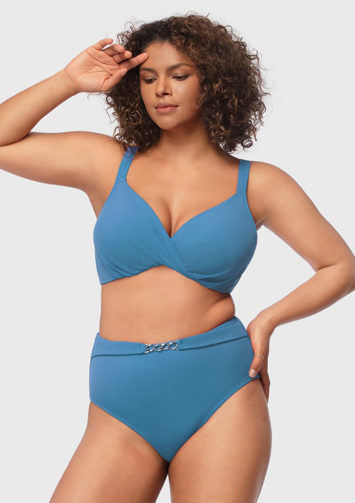 Momship Ruched Crisscross Front Underwire Swim Bikini Set - HSIA