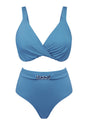 Momship Ruched Crisscross Front Underwire Swim Bikini Set - HSIA