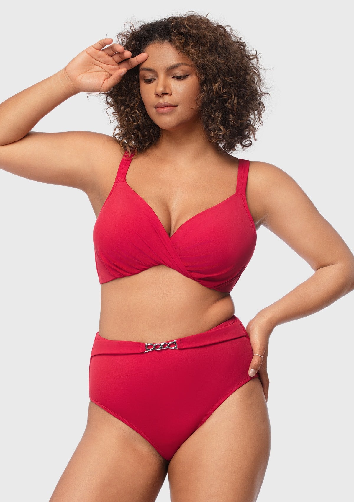 Ruched Crisscross Front Underwire Swim Bikini Set - HSIA