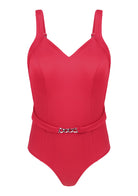 V-Neck Chain Trim One-Piece Swimwear - HSIA
