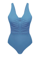 V-Neck Shirred One-Piece Swimwear - HSIA