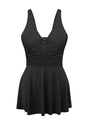 V-neck Shirred One-piece Swimdress - HSIA