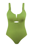 V-wire Plunge Textured One-piece Cutout Swimsuit - HSIA
