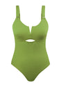 V-wire Plunge Textured One-piece Cutout Swimsuit - HSIA