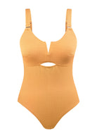 V-wire Plunge Textured One-piece Cutout Swimsuit - HSIA