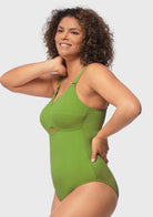 V-wire Plunge Textured One-piece Cutout Swimsuit - HSIA