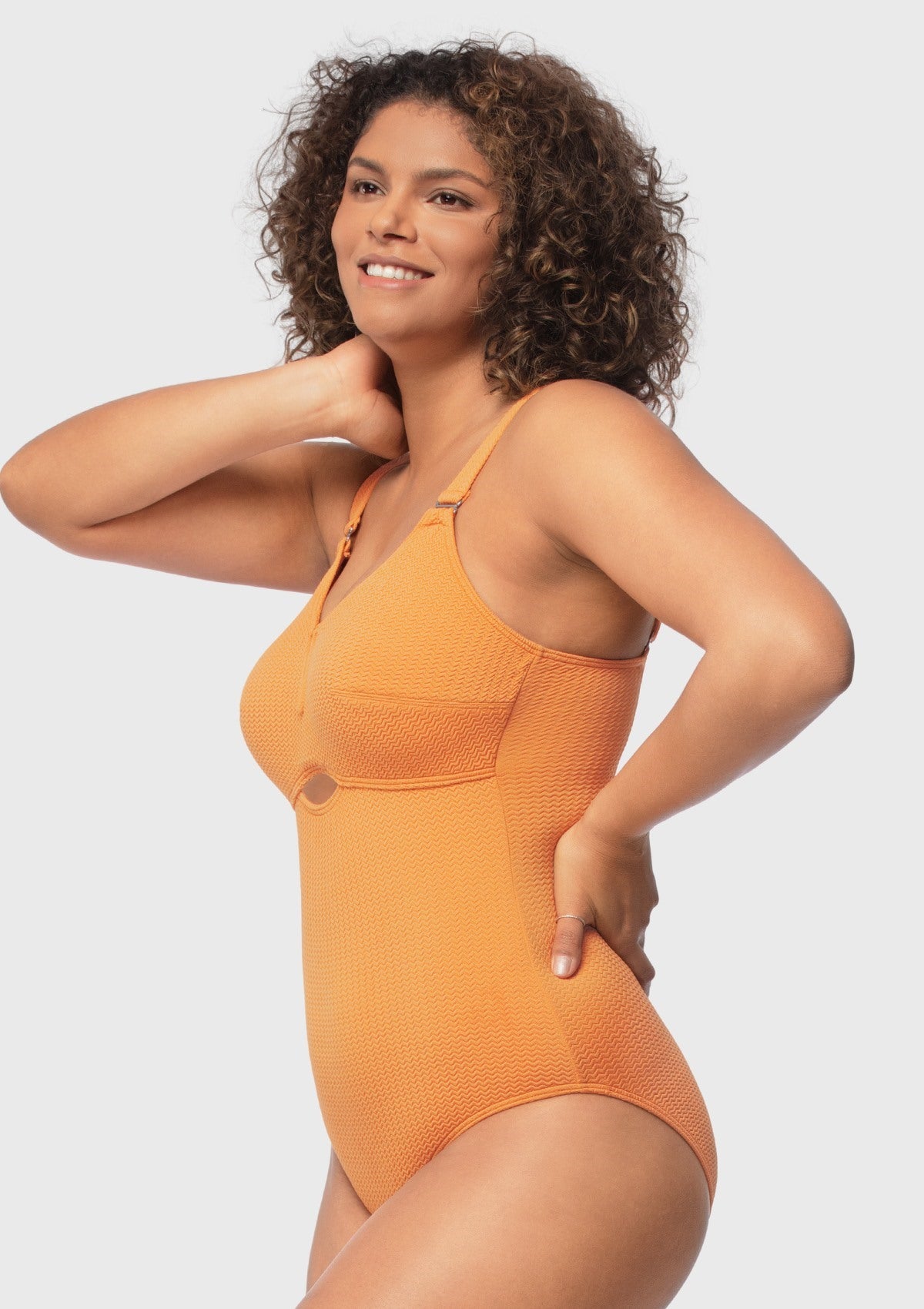 V-wire Plunge Textured One-piece Cutout Swimsuit - HSIA