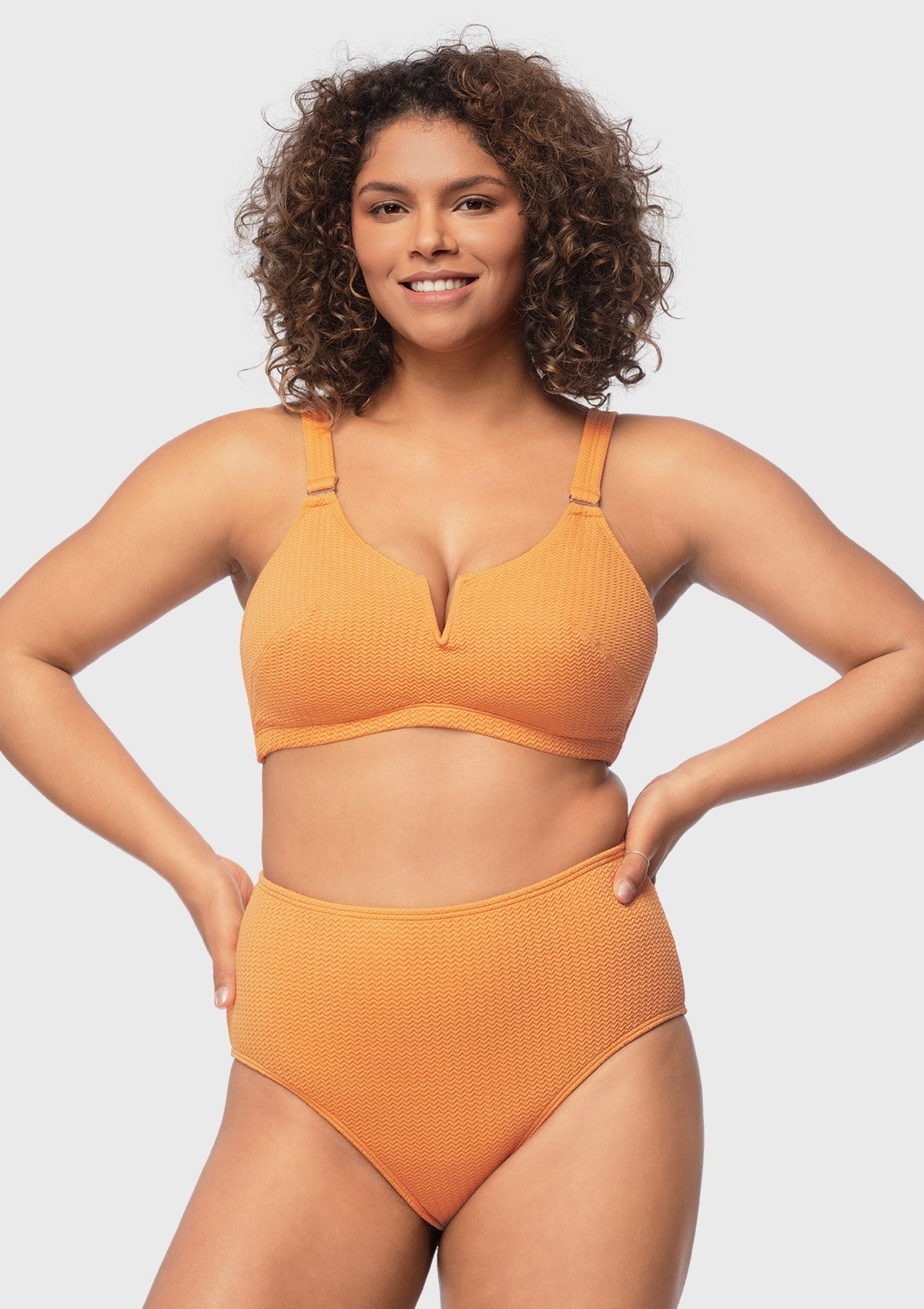 V-wire Plunge Textured Two-piece Bikini Set - HSIA
