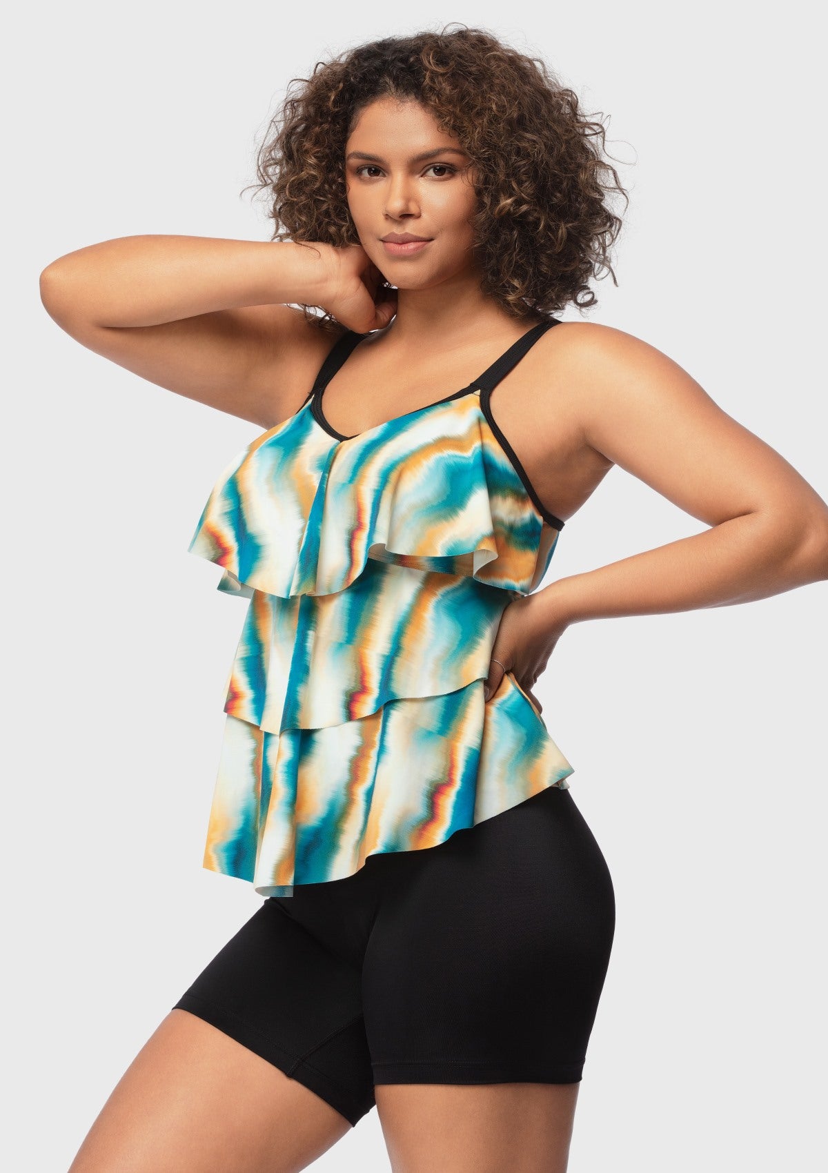 Water Color Printed Flounce Tankini Set - HSIA