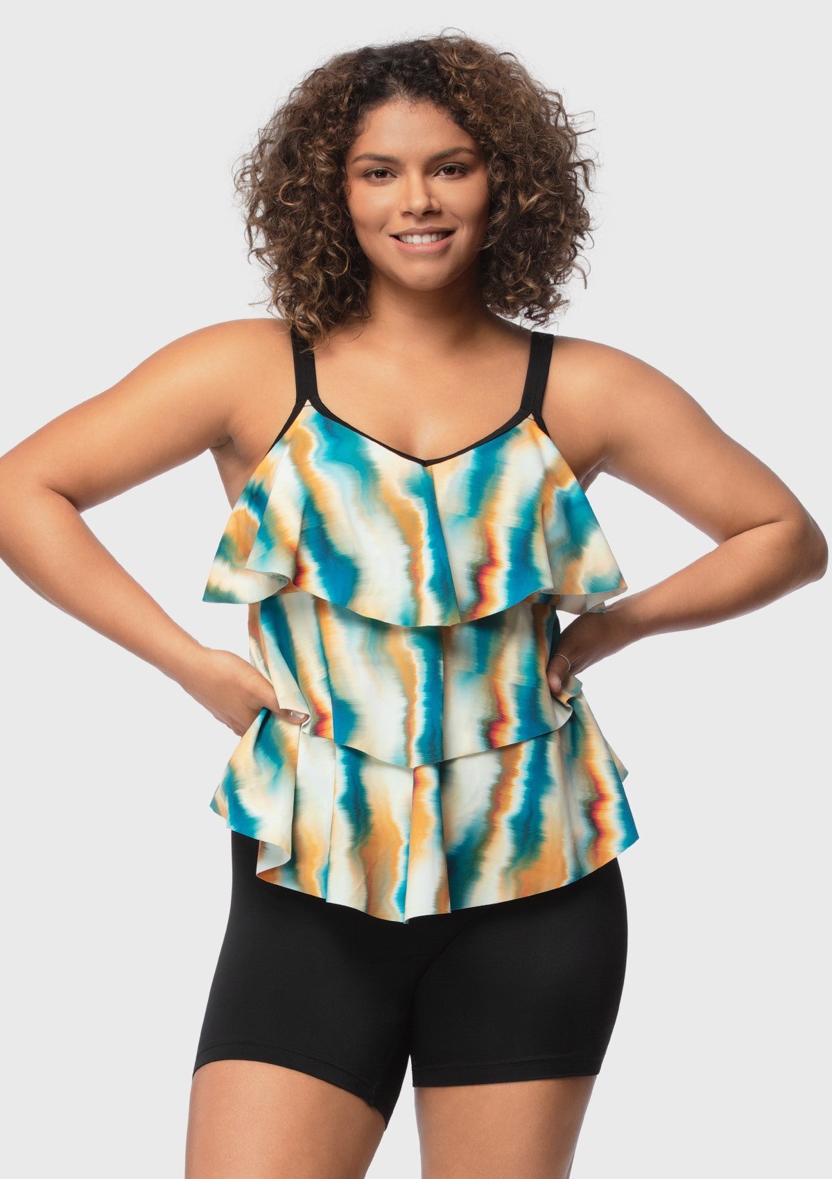 Water Color Printed Flounce Tankini Set - HSIA