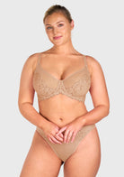 Winter Sonata Embroidered Lace Trim Full Coverage Unlined Underwire Bra - HSIA