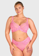 Winter Sonata Embroidered Lace Trim Full Coverage Unlined Underwire Bra - HSIA