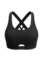 3D studio shot of the black Aura keyhole sports bra FYT0225 on a white background