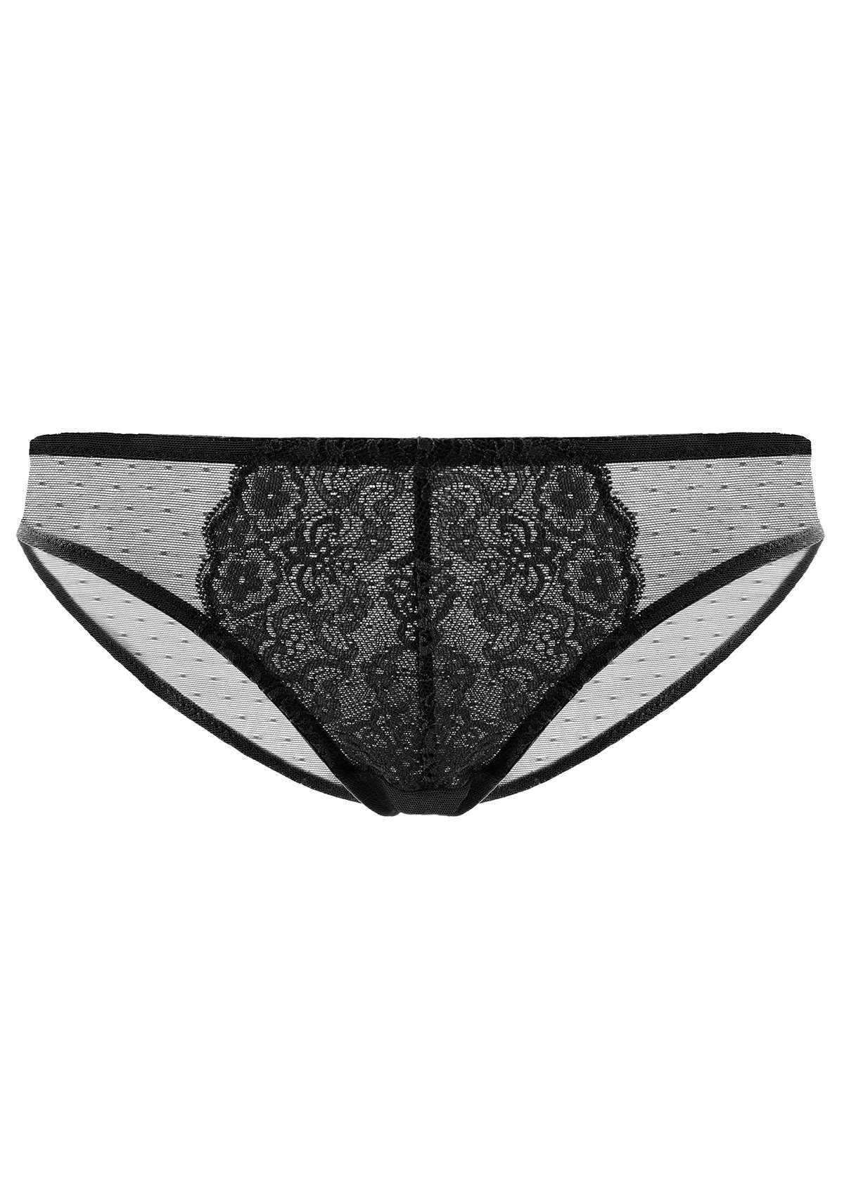 Nymphaea Front Floral Black Lace Bikini Underwear - HSIA