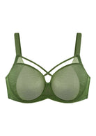 Billie Cross Front Strap Dark Green Smooth Sheer Mesh Underwire Bra - HSIA