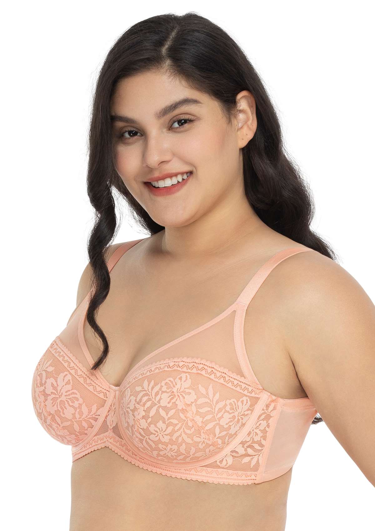 Gladioli Peach Lace Unlined Underwire Bra Set - HSIA