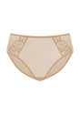 Studio shot of the Light Cinnamon HSIA Pearl Shimmer high-rise panty, an elegant matching essential offering pressure-free comfort and natural curve enhancement.