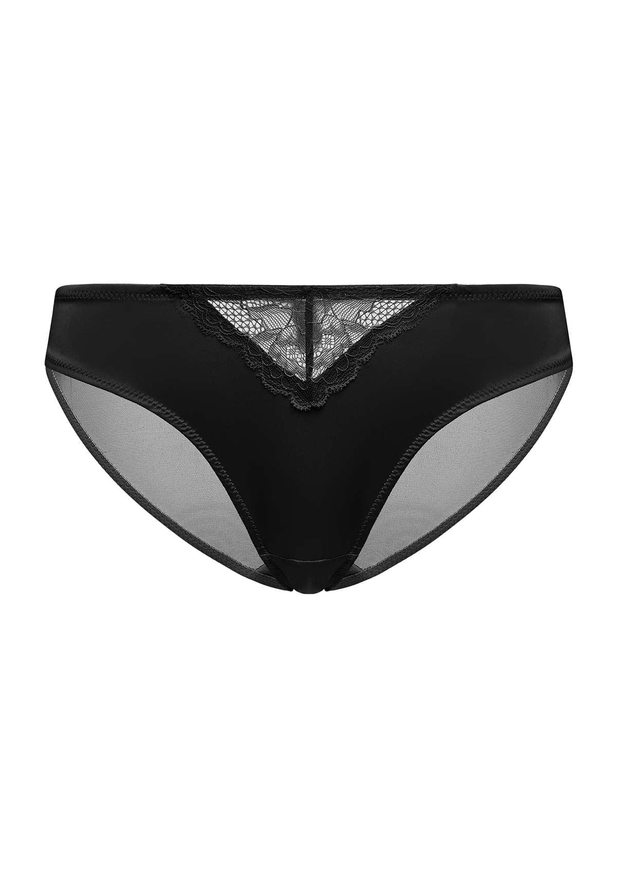 Foxy Black Satin Floral Lace Bikini Underwear - HSIA